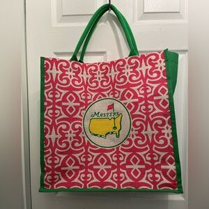 2018 Masters Pink and Green Geometric burlap tote